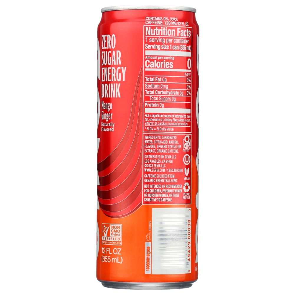 Zevia Mango Ginger - Zero Calorie Energy Drink for All-Day PowerZevia Mango Ginger - Zero Calorie Energy Drink for All-Day Power