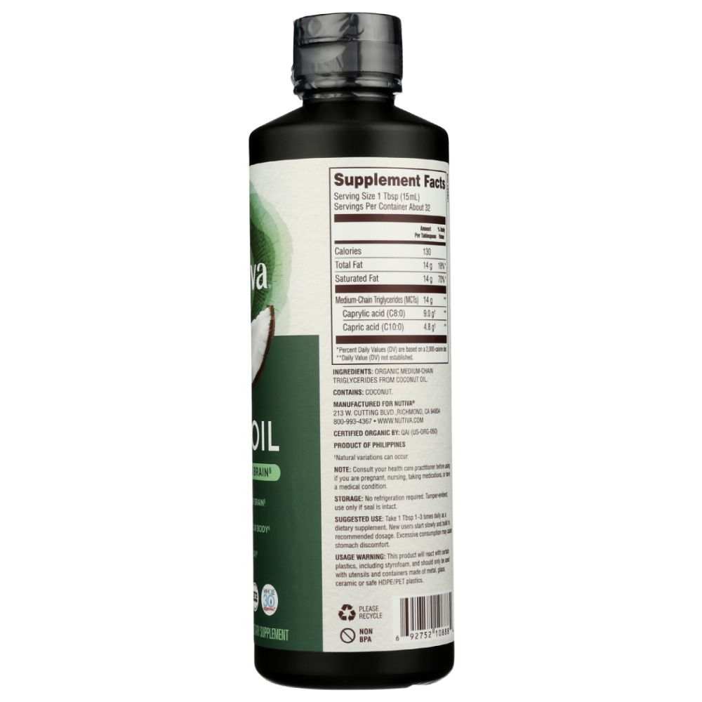 Nutiva Organic MCT Oil:16oz|Pure Coconut-Based Med-Chain Triglycerides