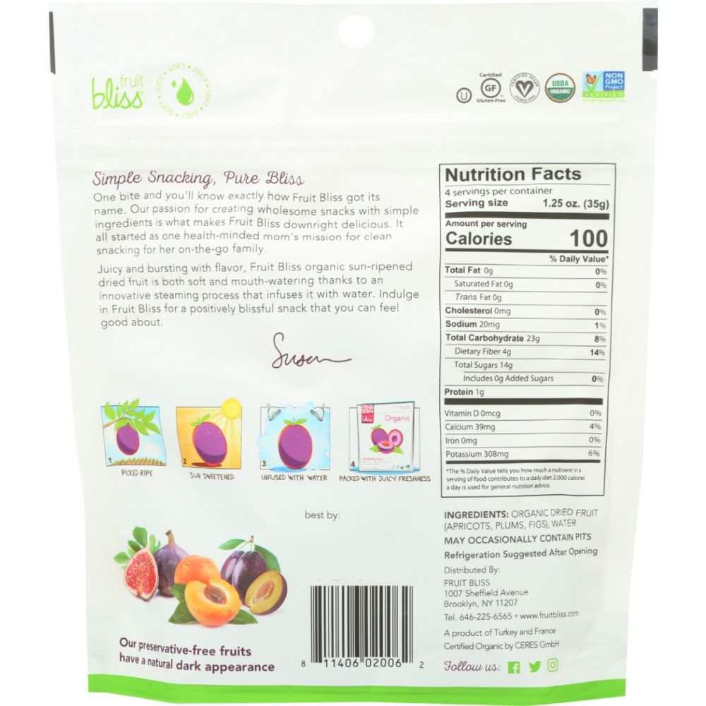 FRUIT BLISS: Organic Fruit Medley Apricot Fig and Plum, 5 oz