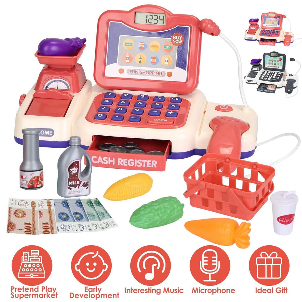 Kids Cash Register Pretend Play Cashier Toy with Scanner Calculator