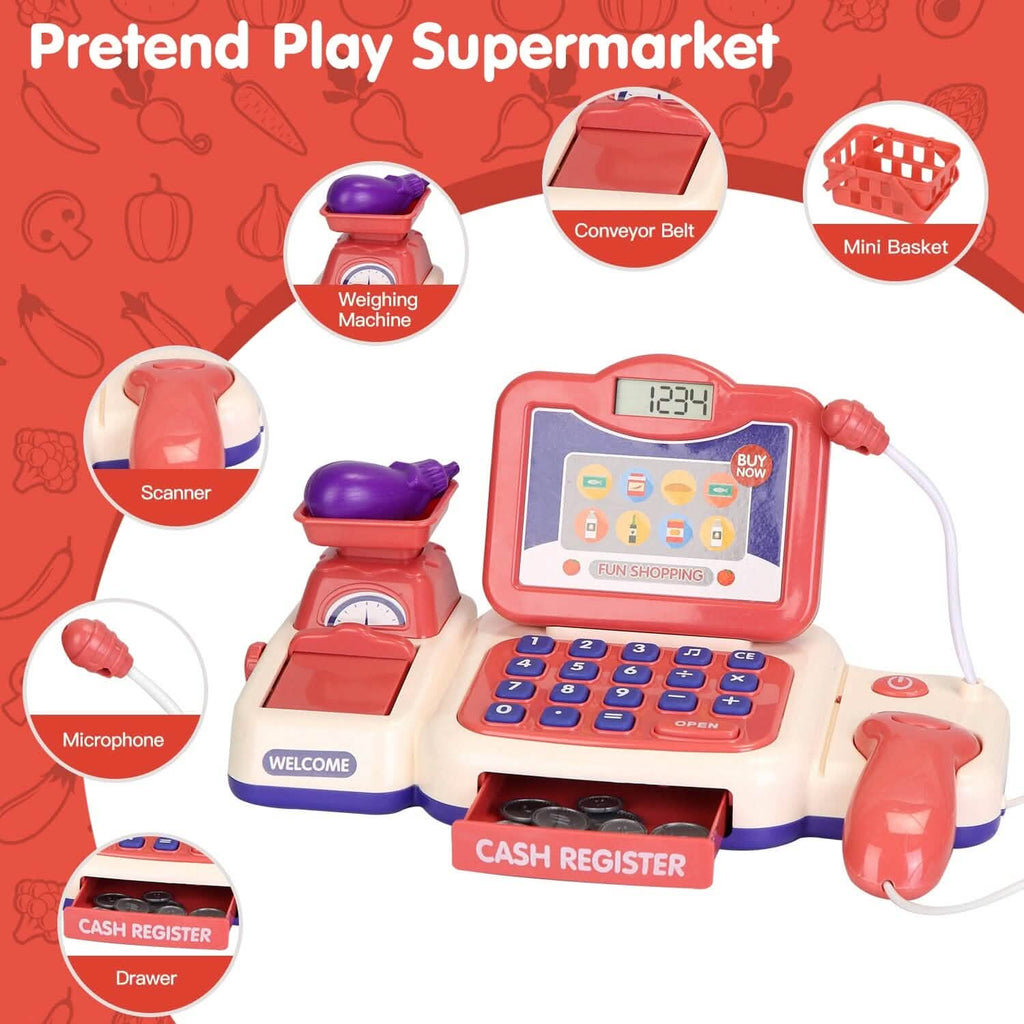 Kids Cash Register Pretend Play Cashier Toy with Scanner Calculator