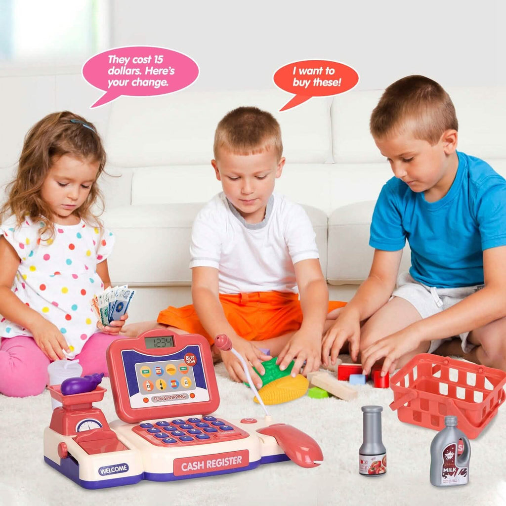 Kids Cash Register Pretend Play Cashier Toy with Scanner Calculator
