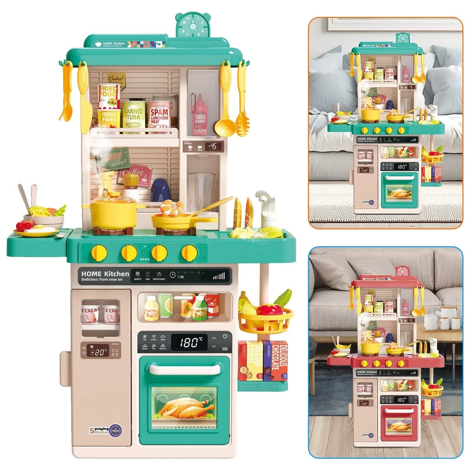 Kids Kitchen Play Set Interactive Pretend Kitchen Toys Cookware