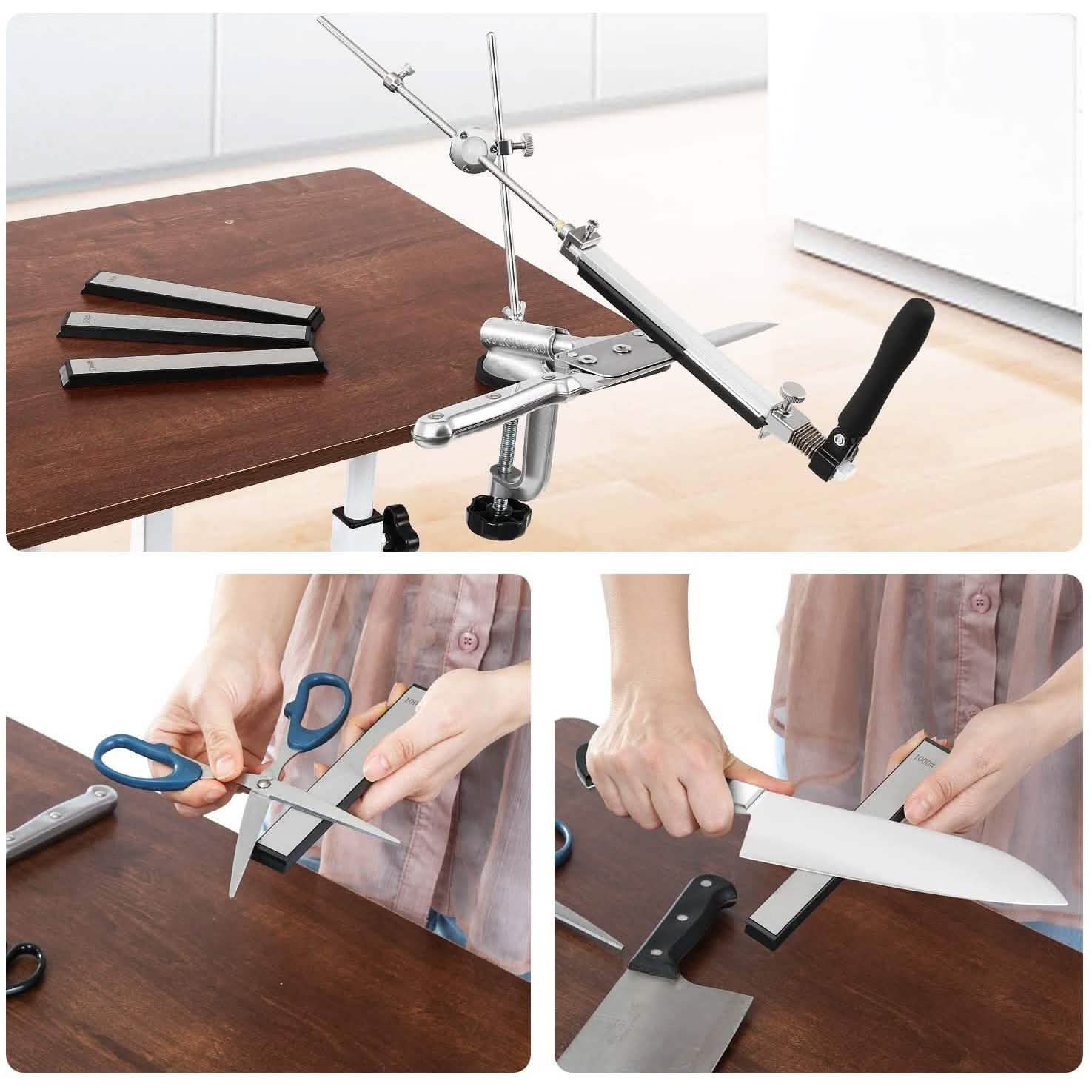 Kitchen Chef Knife Sharpener Fixed Rotation Angle with 4 Whetstones