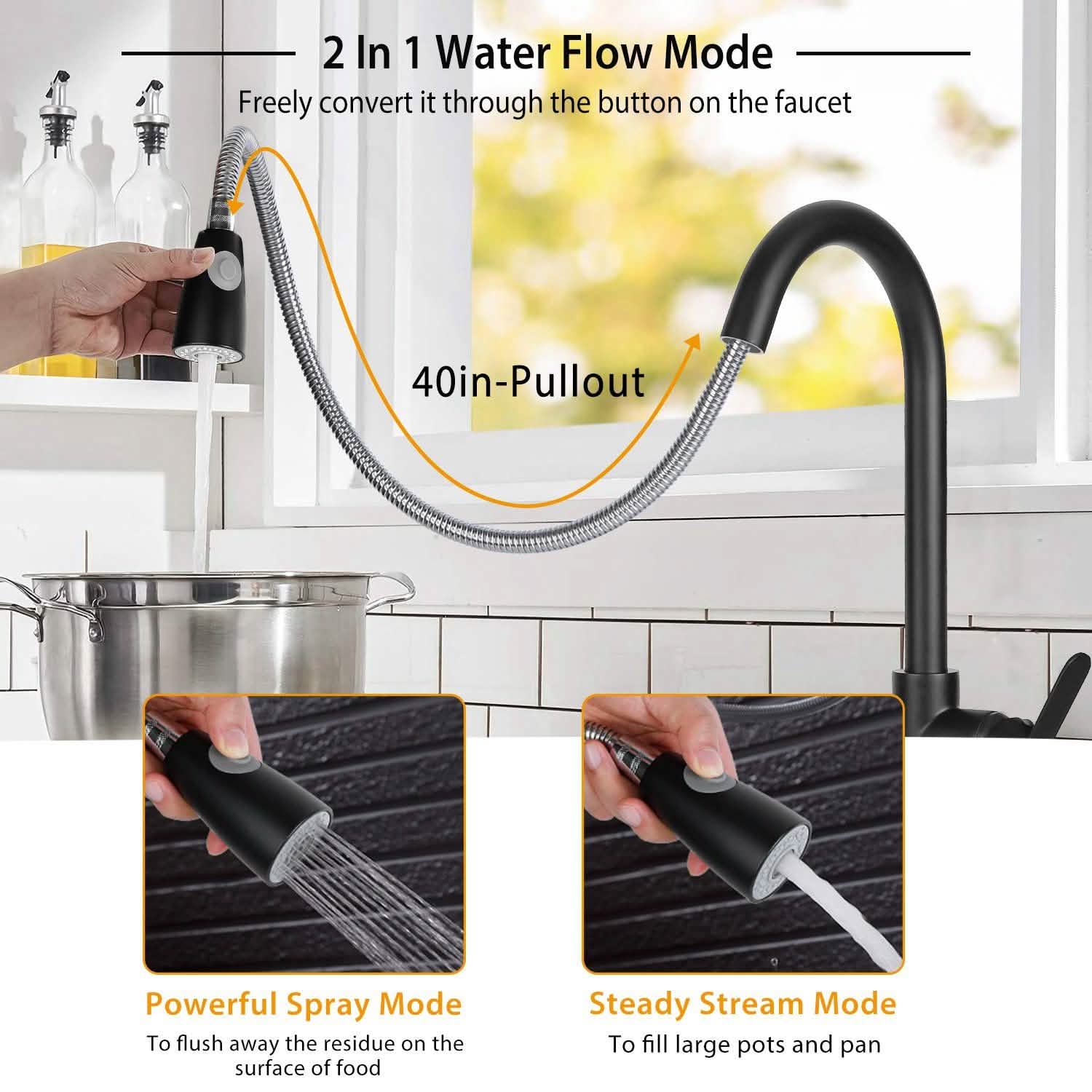 Robinet de cuisine monotrou avec commande eau chaude et froide