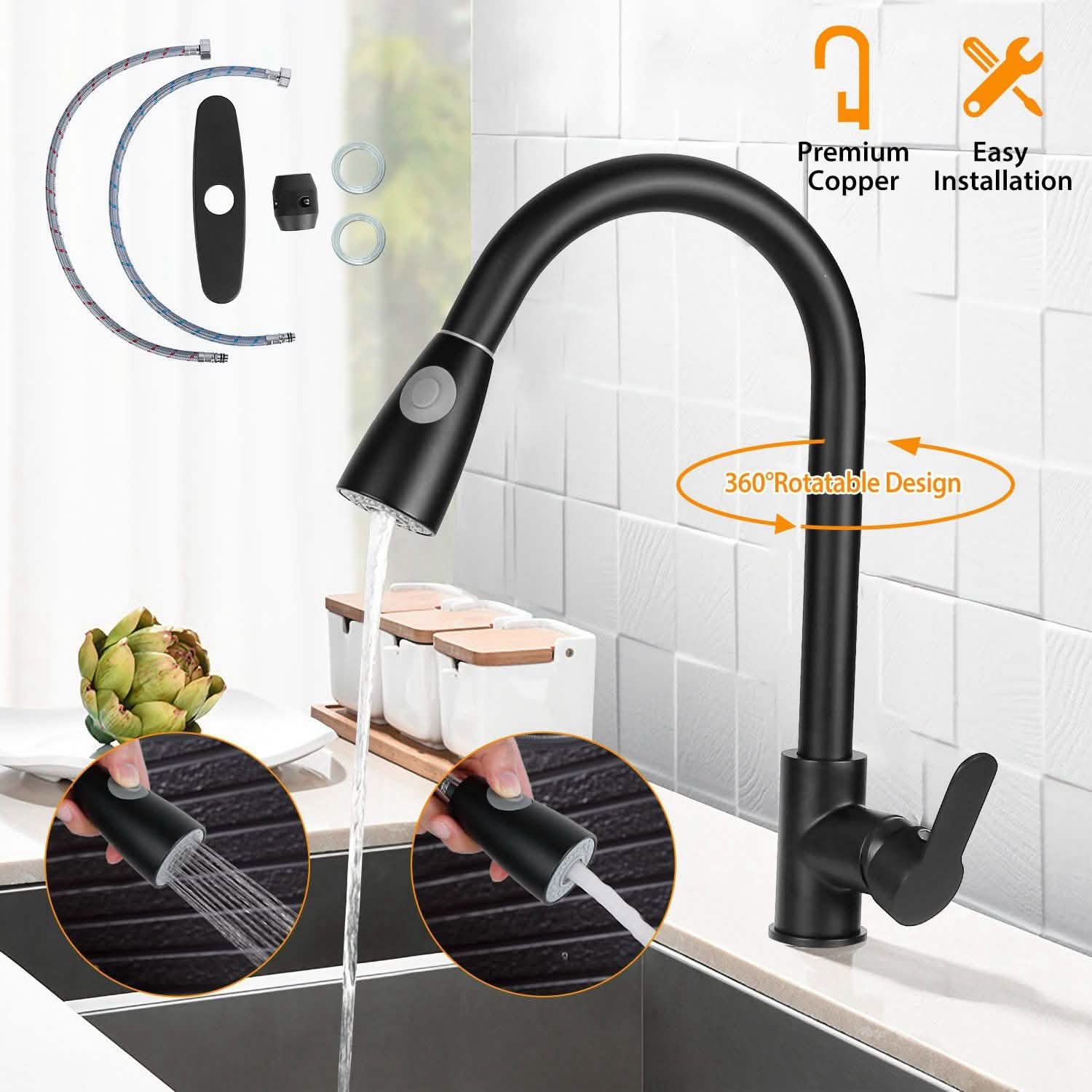 Robinet de cuisine monotrou avec commande eau chaude et froide