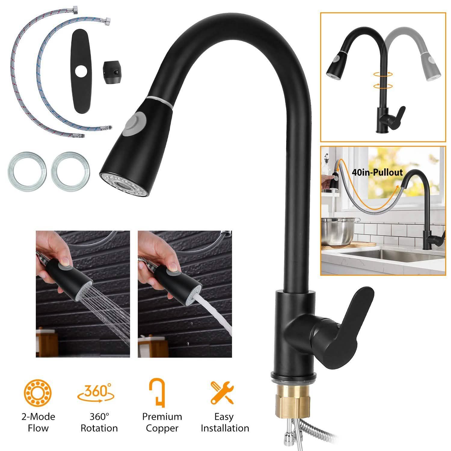 Robinet de cuisine monotrou avec commande eau chaude et froide