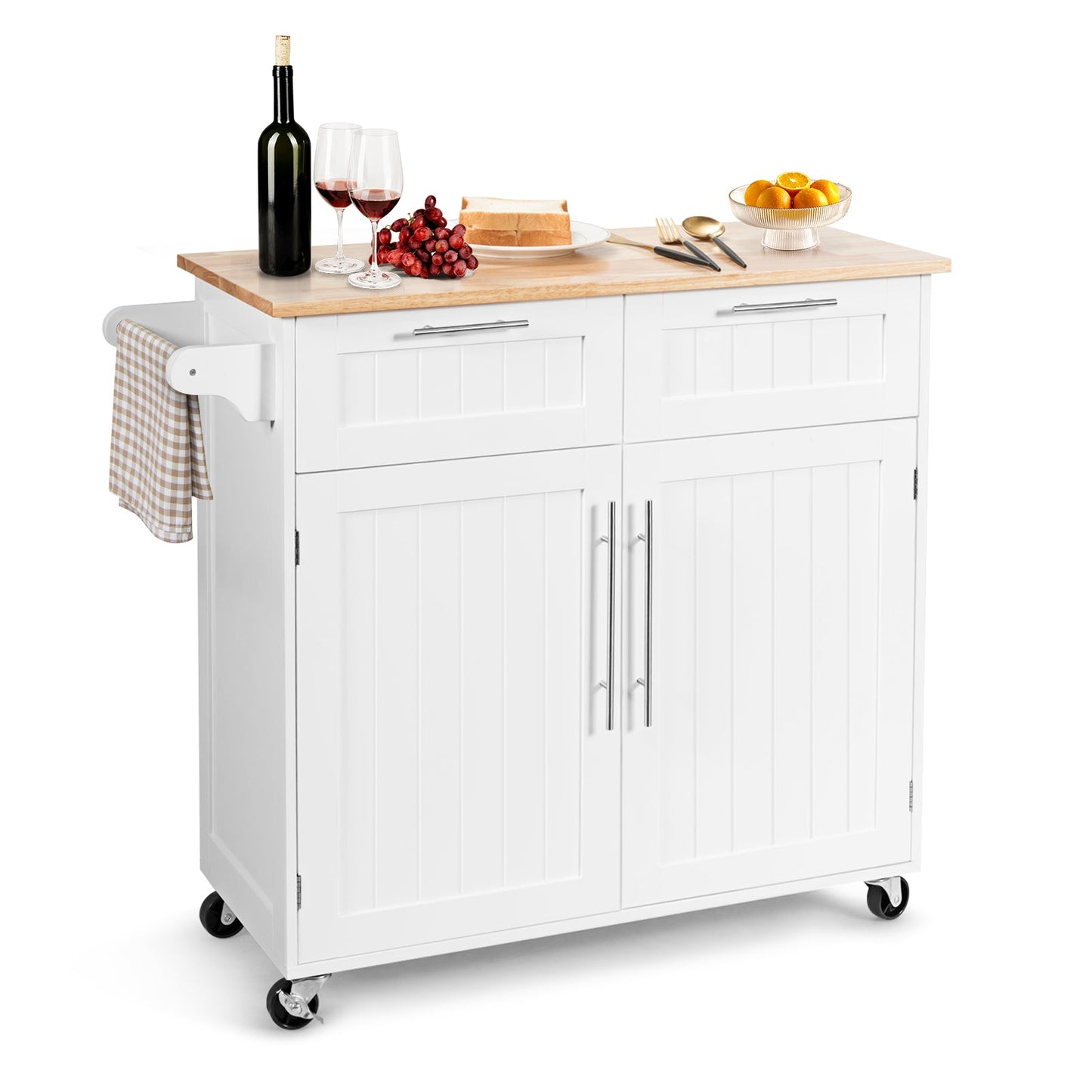 Heavy Duty Rolling Kitchen Cart with Tower Holder and Drawer
