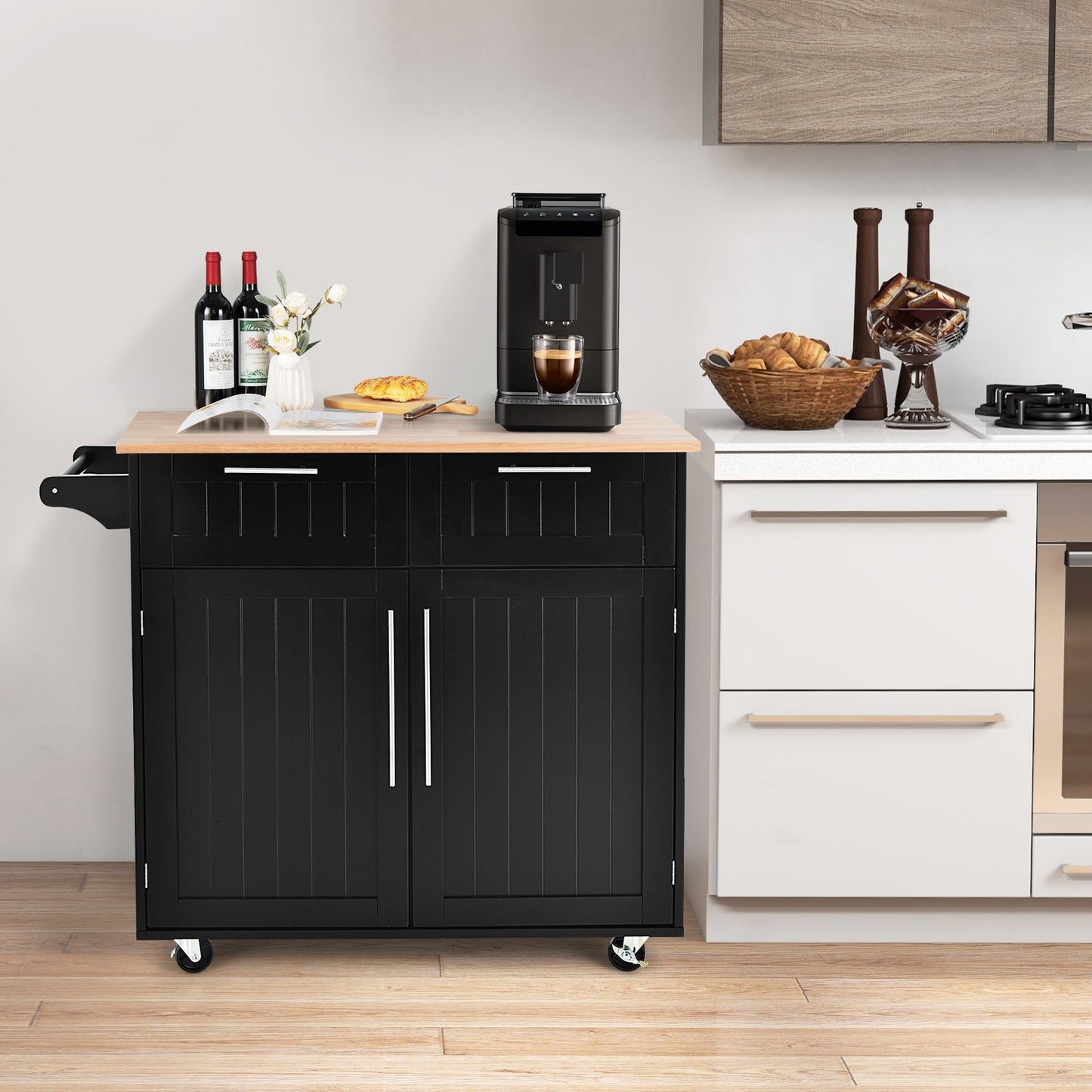 Heavy Duty Rolling Kitchen Cart with Tower Holder and Drawer
