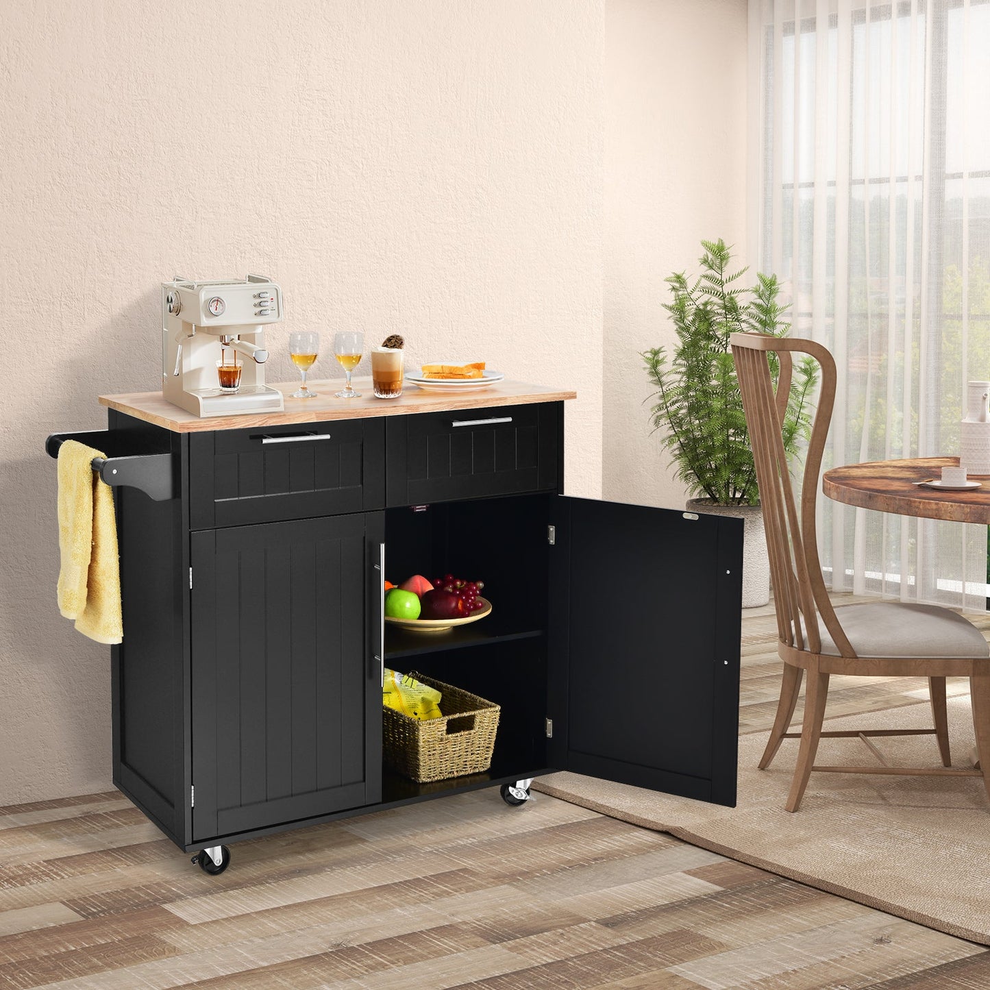 Heavy Duty Rolling Kitchen Cart with Tower Holder and Drawer