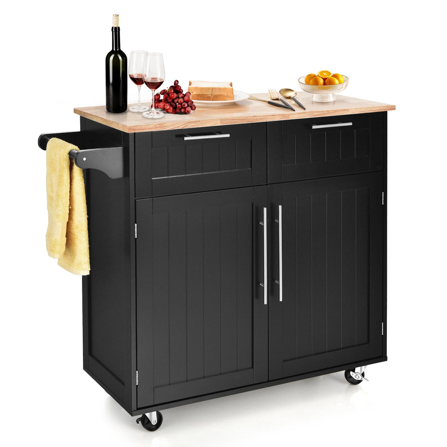 Heavy Duty Rolling Kitchen Cart with Tower Holder and Drawer