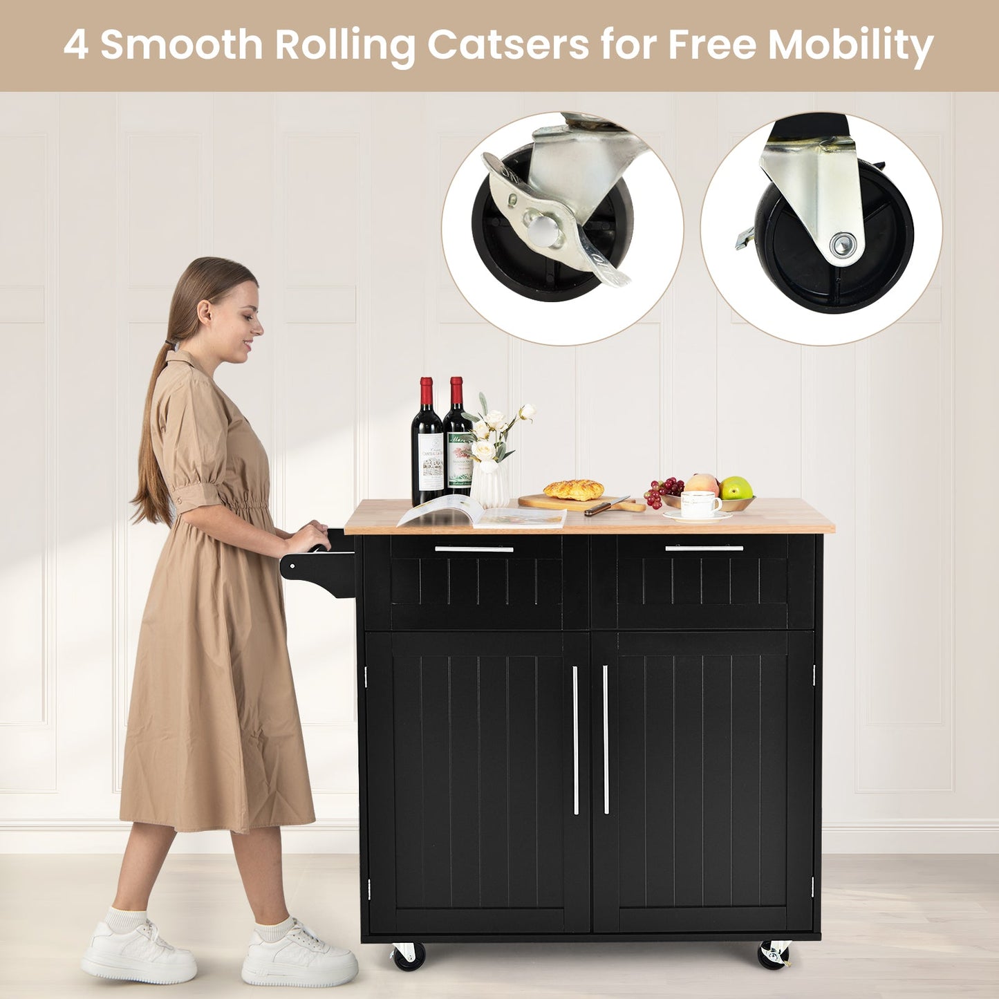Heavy Duty Rolling Kitchen Cart with Tower Holder and Drawer