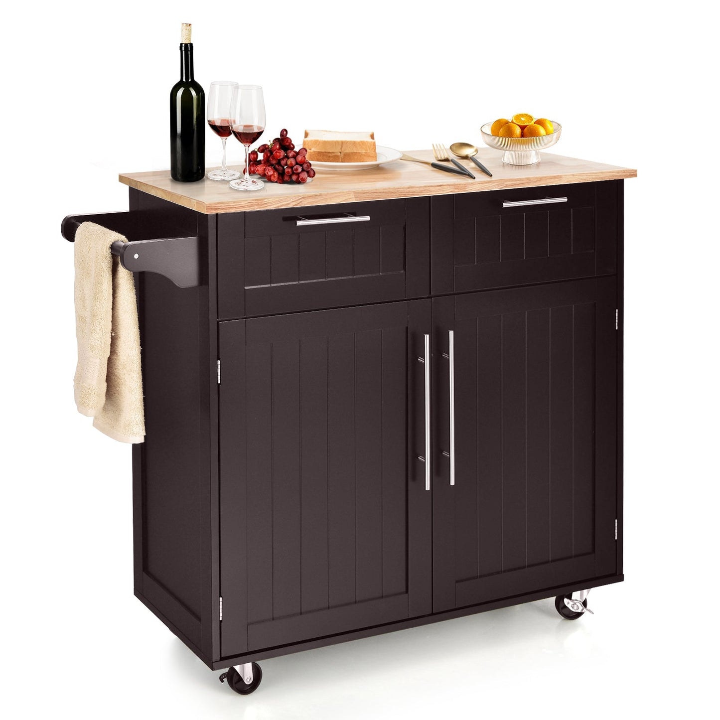 Heavy Duty Rolling Kitchen Cart with Tower Holder and Drawer