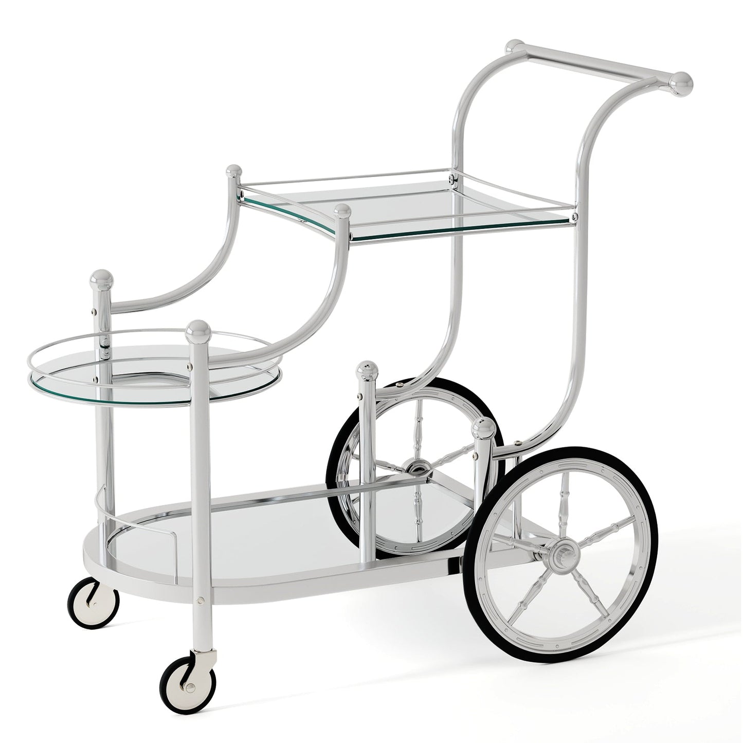 3-Tier Home Bar Serving Cart on Wheels with Mirrored Shelves
