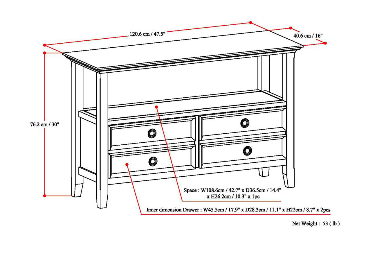 Amherst 48 Inch Wide Solid Wood Console Sofa Table in Hickory
