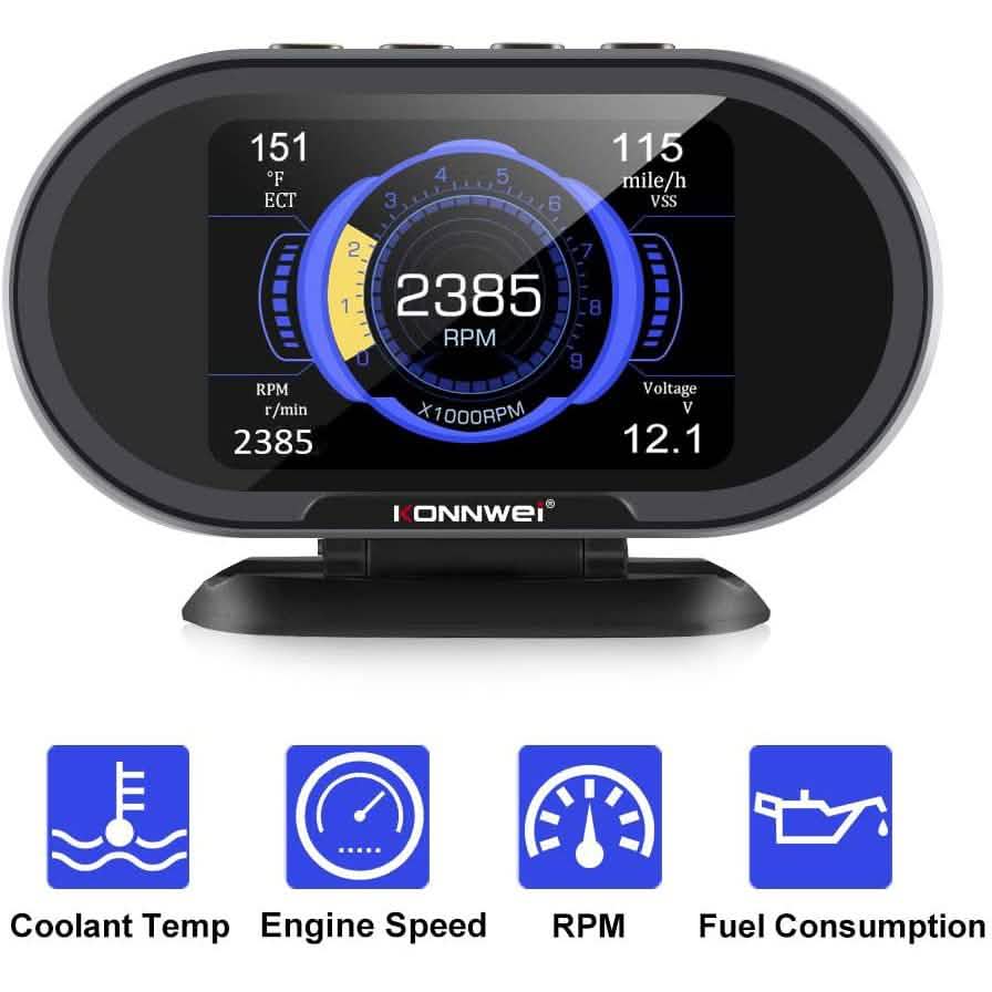 KONNWEI KW206 車用OBD2 HUDデジタルメーター RPMゲージ