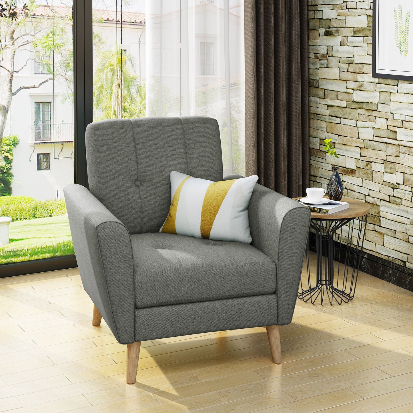 Mid Century Fabric Channel Stitch Club Chair