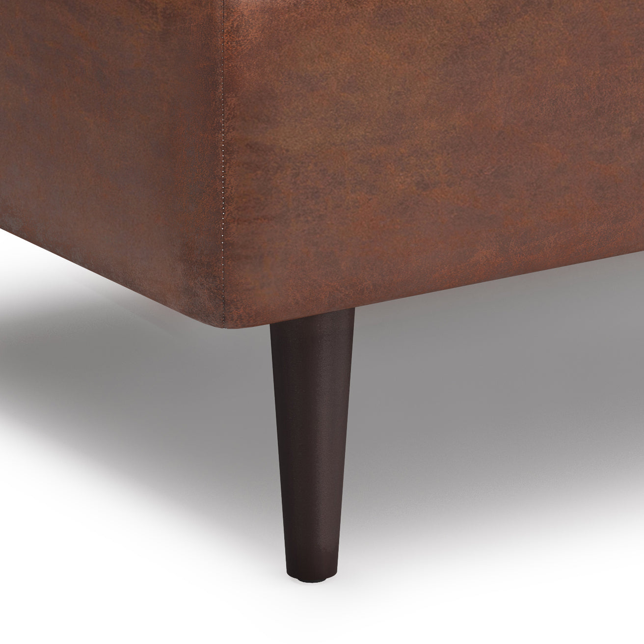 Shay 34 Inch Wide Mid-Century Small Coffee Table Storage Ottoman in Distressed Saddle