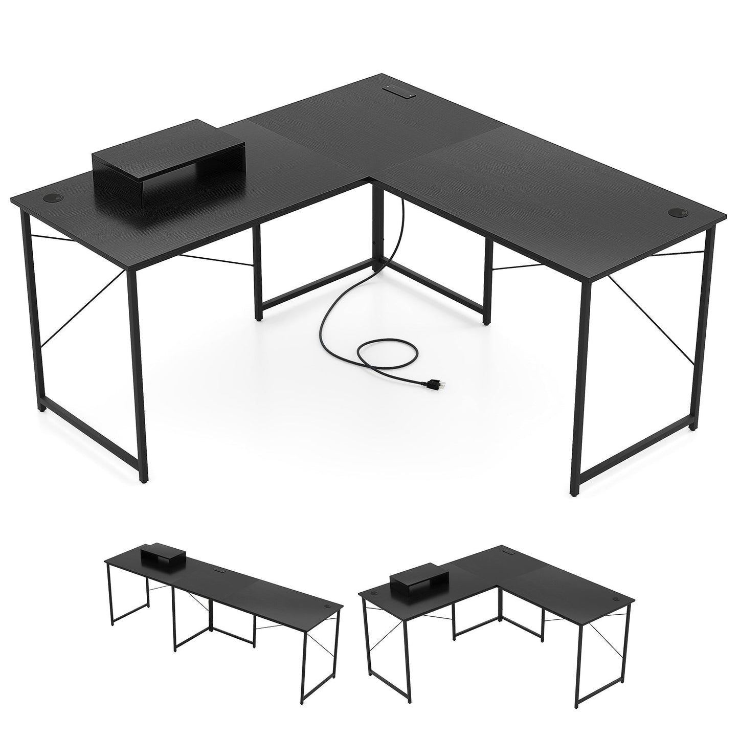95 Inch 2-Person L-Shaped Long Reversible Computer Desk with Monitor Stand
