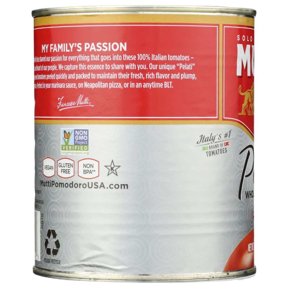 MUTTI: Peeled Tomatoes - Whole 28 oz, Fleshy and Firm for Culinary Use