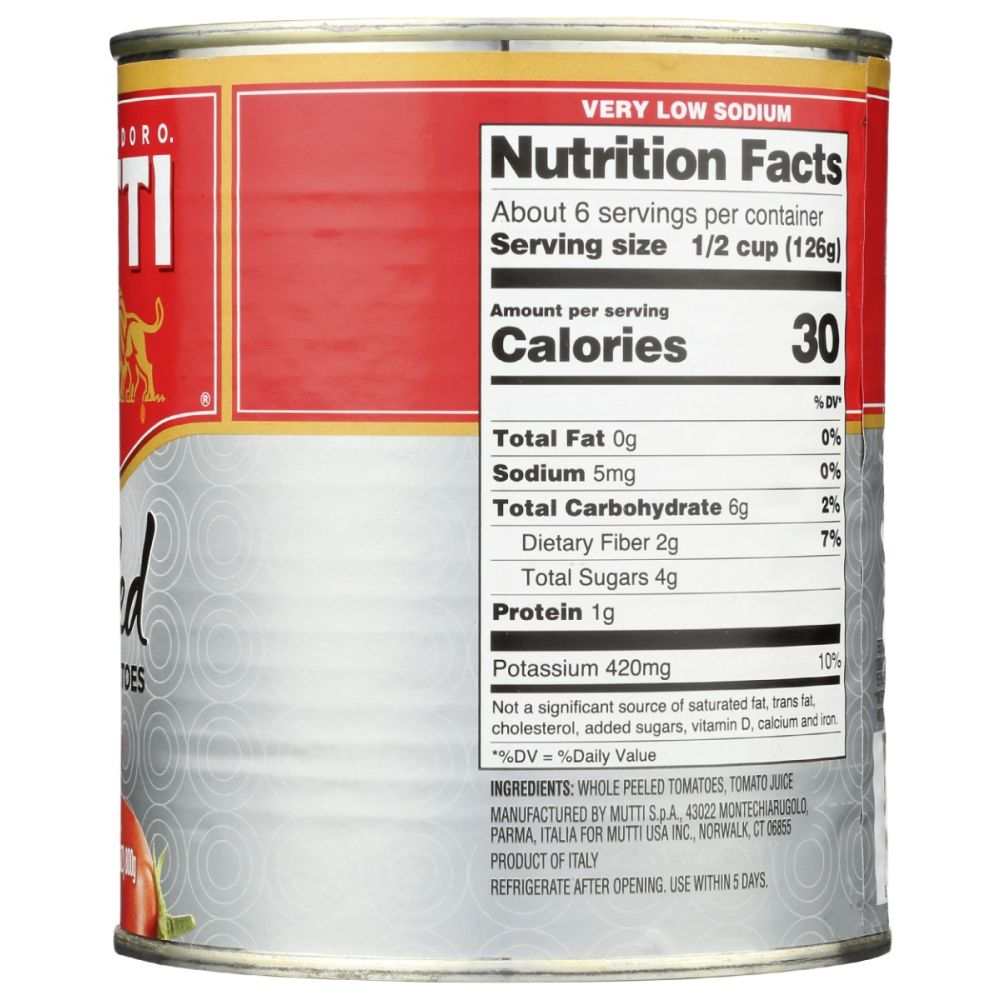 MUTTI: Peeled Tomatoes - Whole 28 oz, Fleshy and Firm for Culinary Use