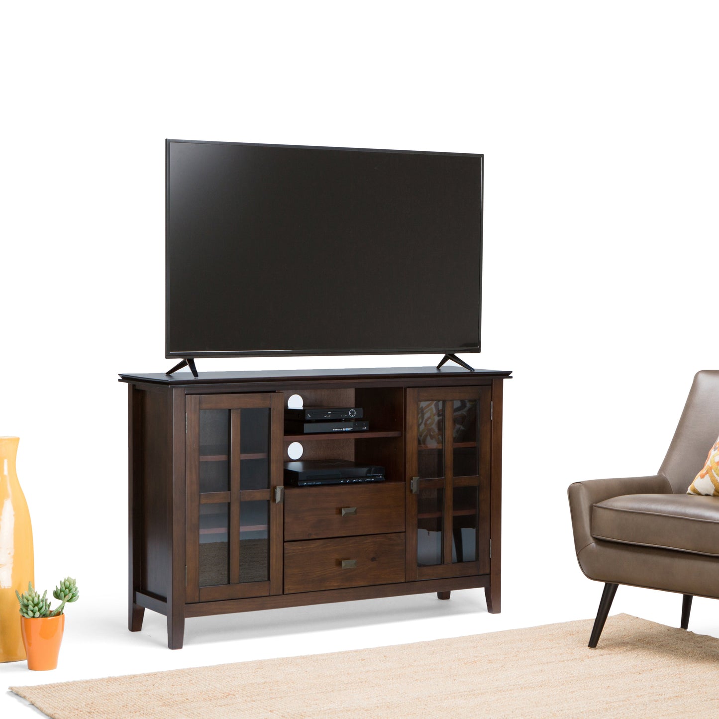 Artisan 53 Inch Wide Solid Wood Tall TV Stand in Russet