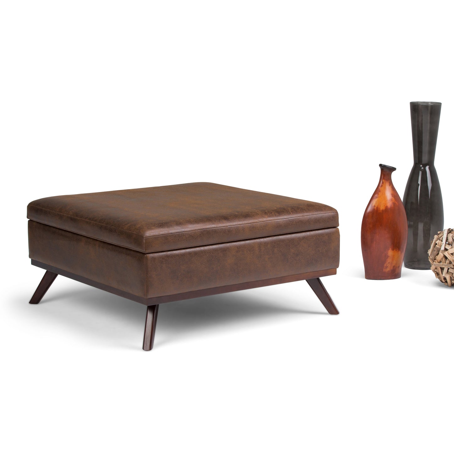 Owen 36 Inch Wide Square Coffee Table Storage Ottoman in Distressed Chestnut