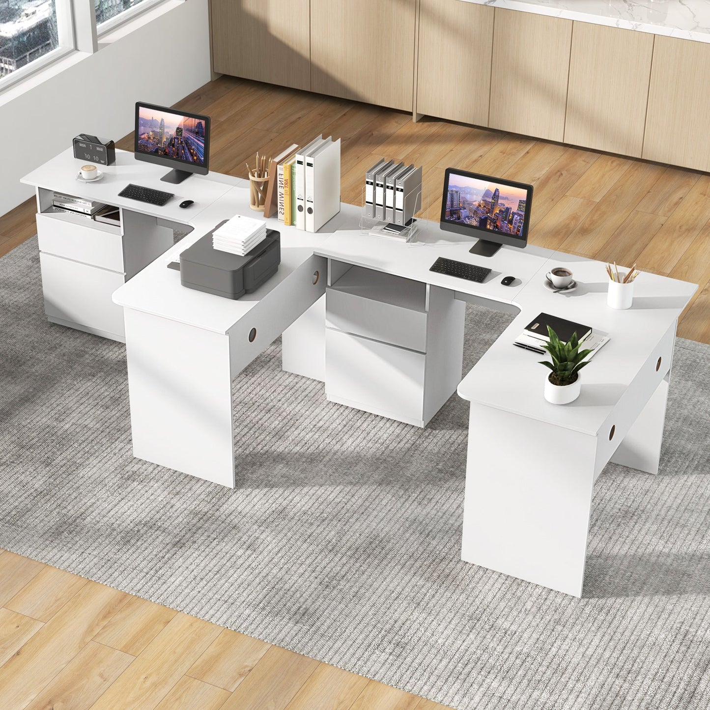 L-Shaped Computer Desk with Letter File Drawer