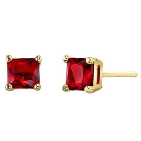 Lab-Created Ruby 10k Gold Plated Red Ruby Stud Earrings
