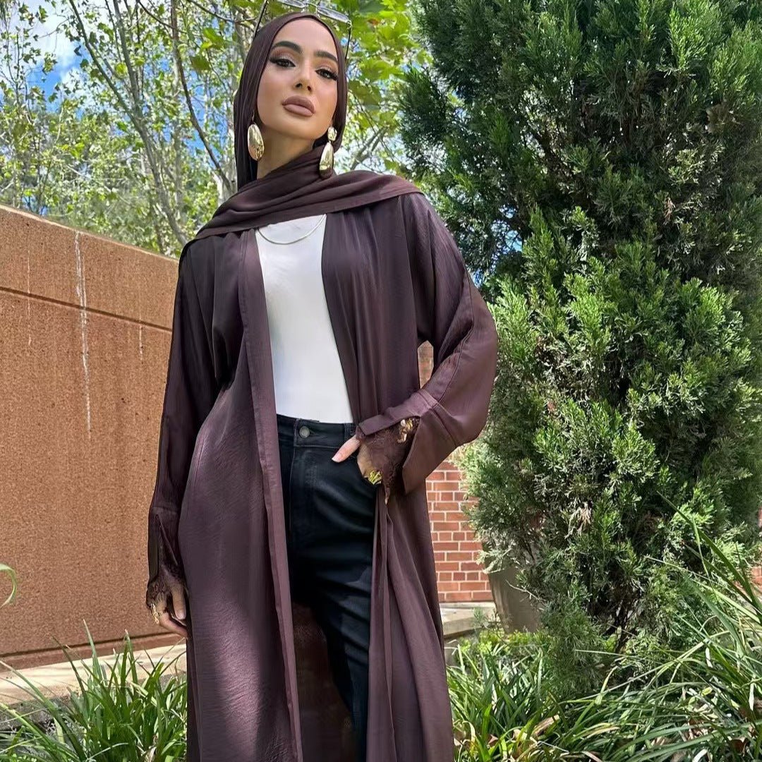 Lace Cuff Crinkle Open Abaya(MOA328)