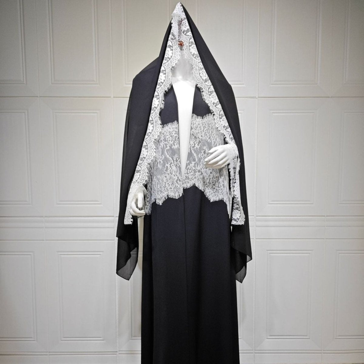 Lace Panel Open Abaya & Hijab Set(MOA319)