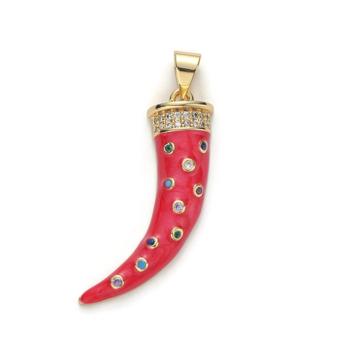 Large 24k Gold Filled Micro Pave Horn Charm, Cubic Zirconia Enamel Horn Pendant Charm, Pink Red Blue Charm, For DIY Jewelry Necklace Supply I-634 I-635 I-636