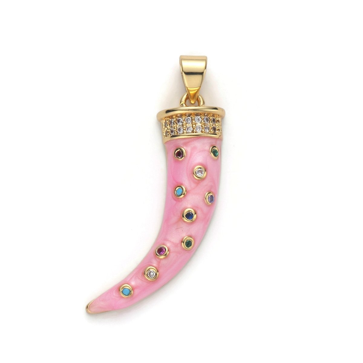 Large 24k Gold Filled Micro Pave Horn Charm, Cubic Zirconia Enamel Horn Pendant Charm, Pink Red Blue Charm, For DIY Jewelry Necklace Supply I-634 I-635 I-636