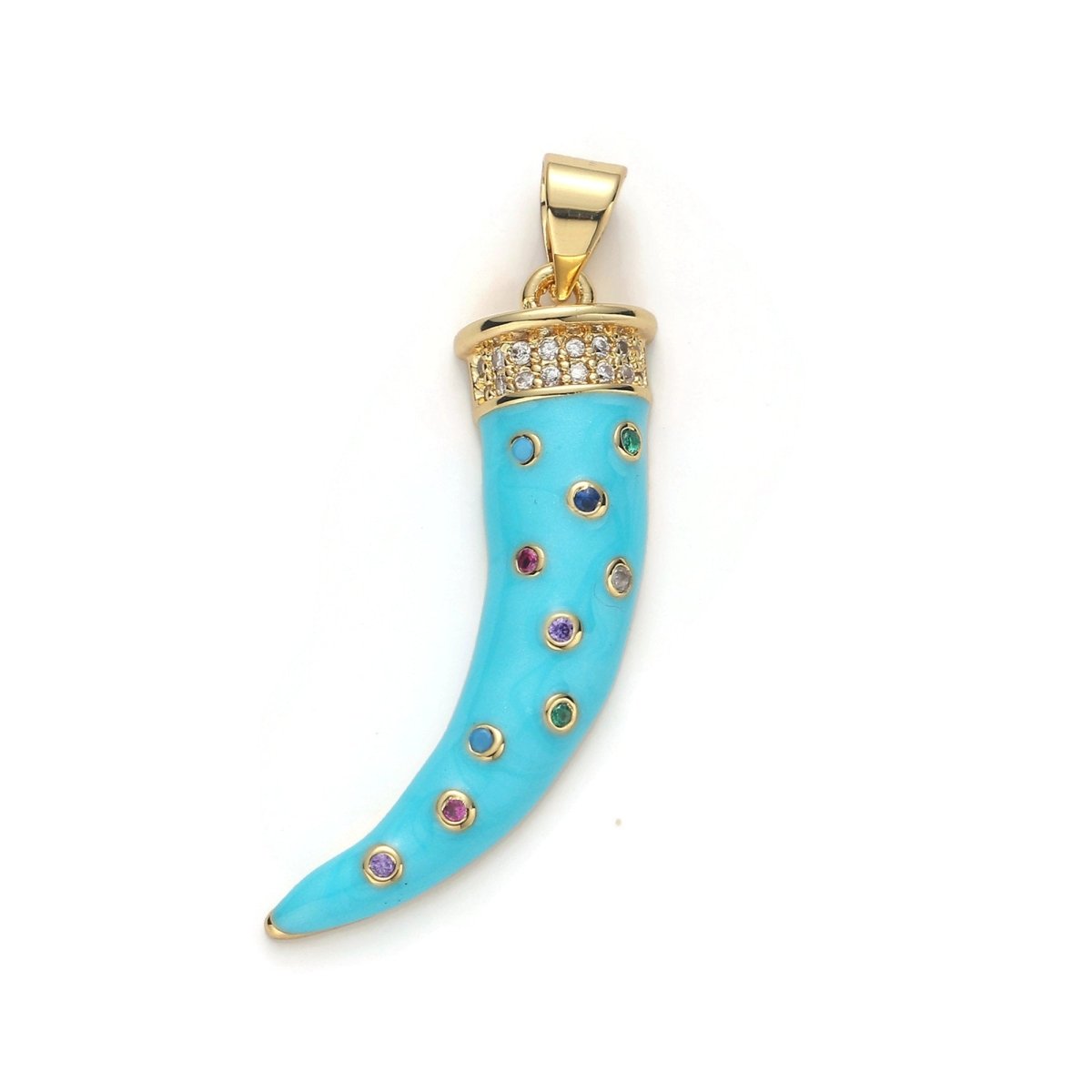 Large 24k Gold Filled Micro Pave Horn Charm, Cubic Zirconia Enamel Horn Pendant Charm, Pink Red Blue Charm, For DIY Jewelry Necklace Supply I-634 I-635 I-636
