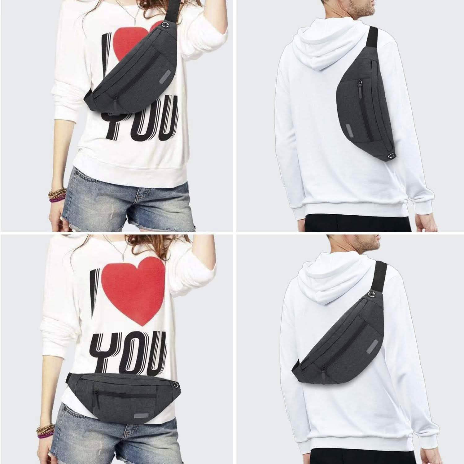 Grand sac banane à bandoulière avec 4 poches zippées