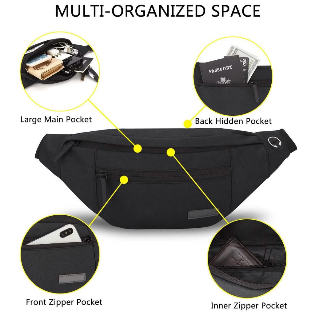 Grand sac banane à bandoulière avec 4 poches zippées