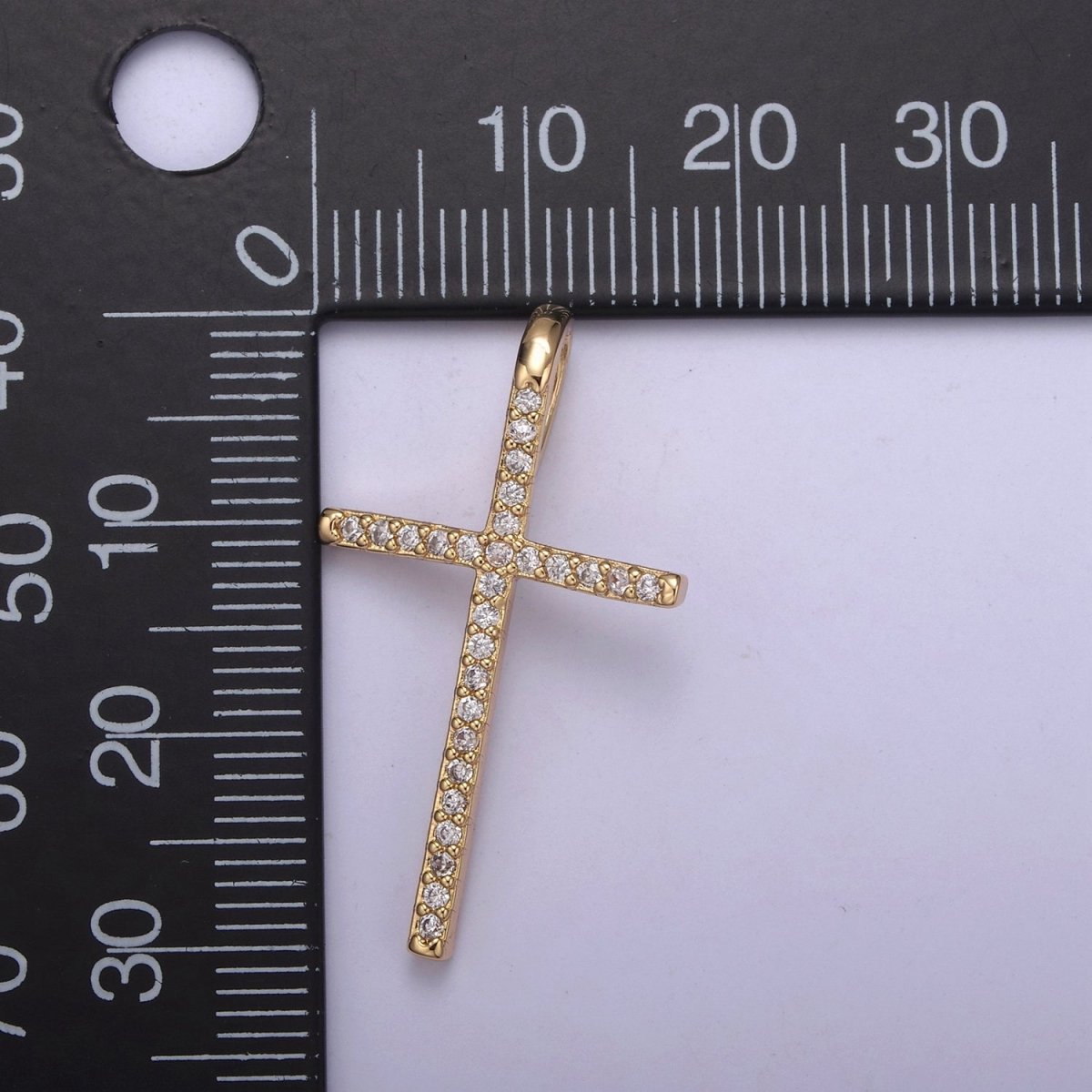 Large Gold Cubic Zirconia Cross Pendant - 18k Gold Filled Religious Cross Pendant Christian Catholic Cross Rosary  H-424