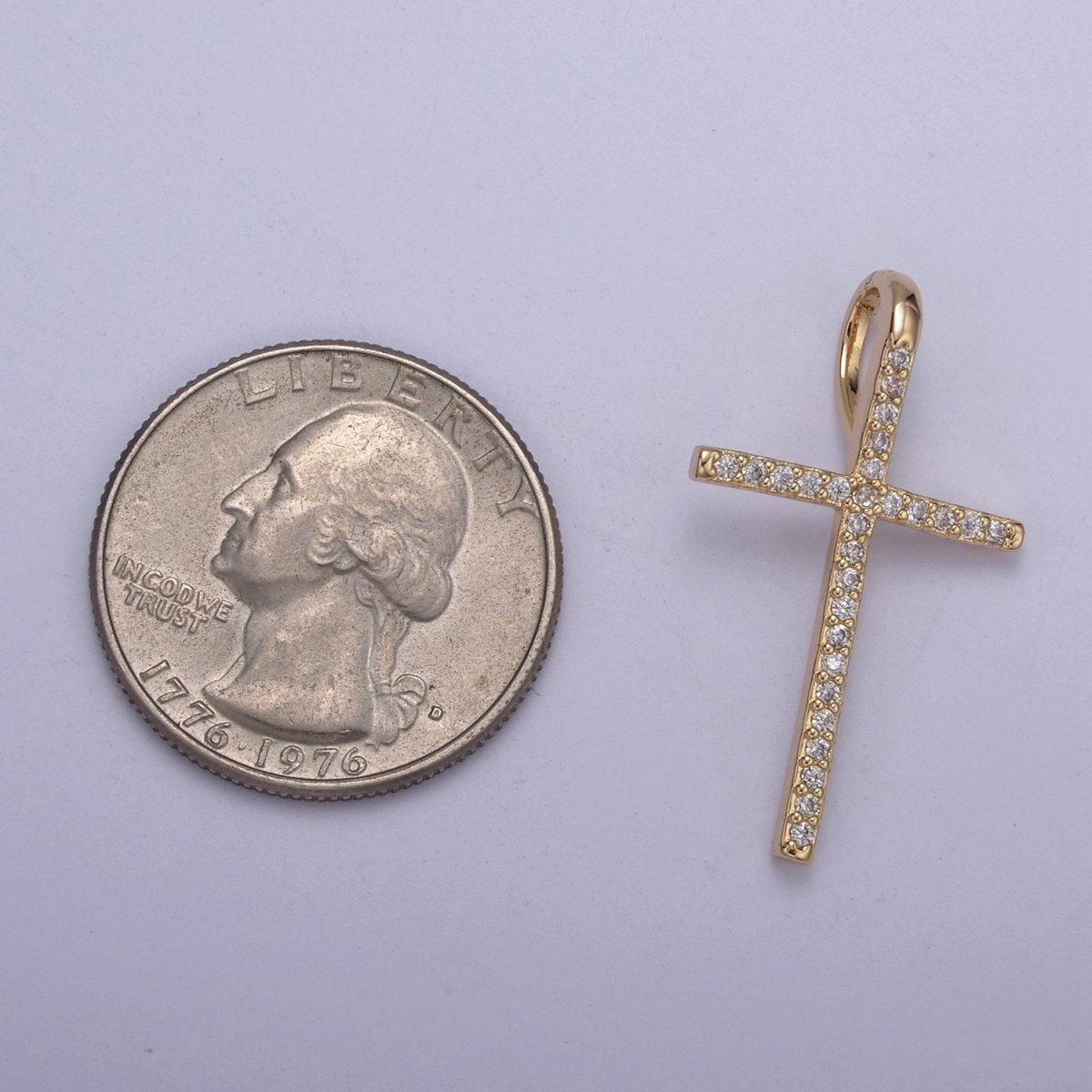 Large Gold Cubic Zirconia Cross Pendant - 18k Gold Filled Religious Cross Pendant Christian Catholic Cross Rosary  H-424