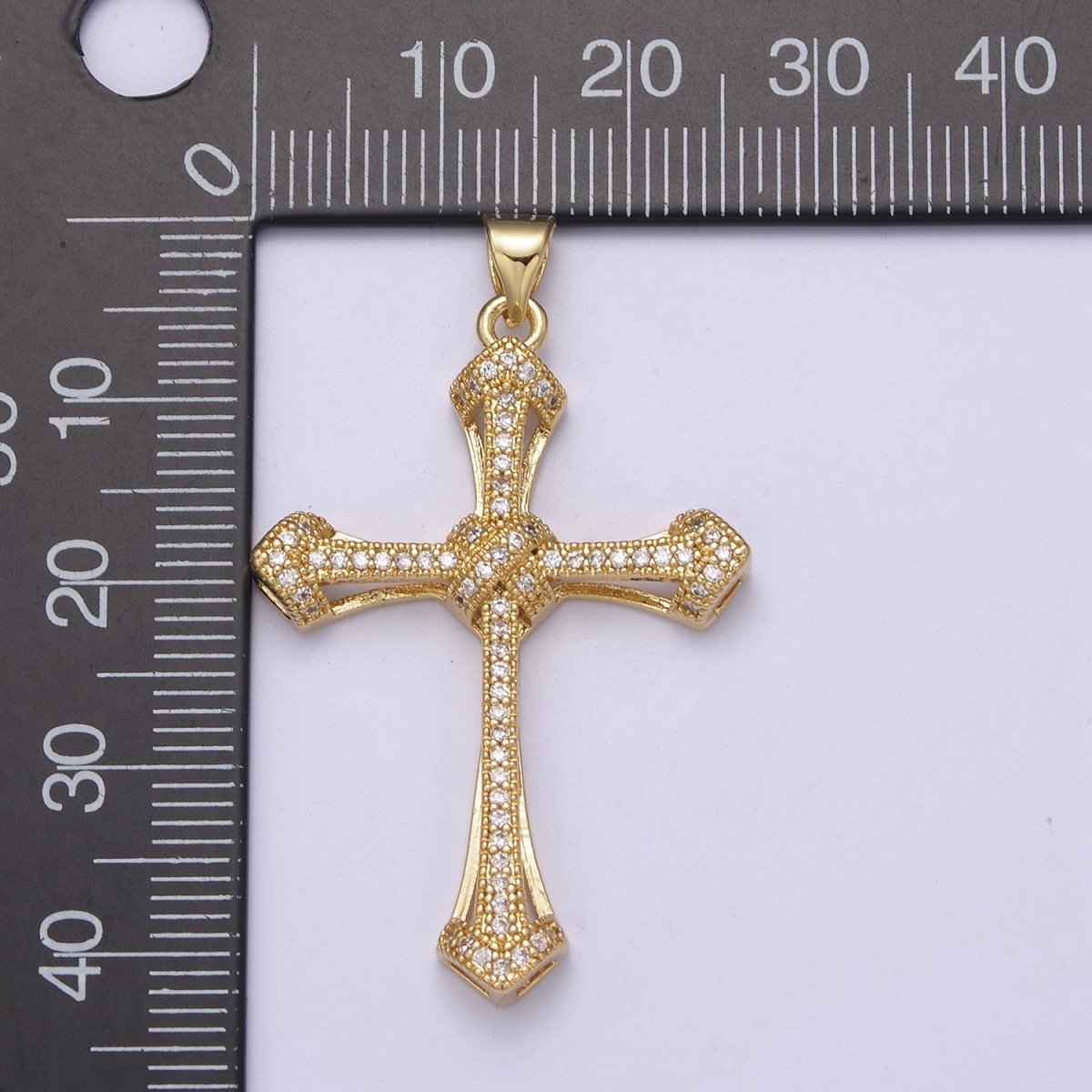 Large Gold CZ Micro Pave Cross Pendant, Cubic Zirconia Charm Micro Pave Jewelry Findings H-325