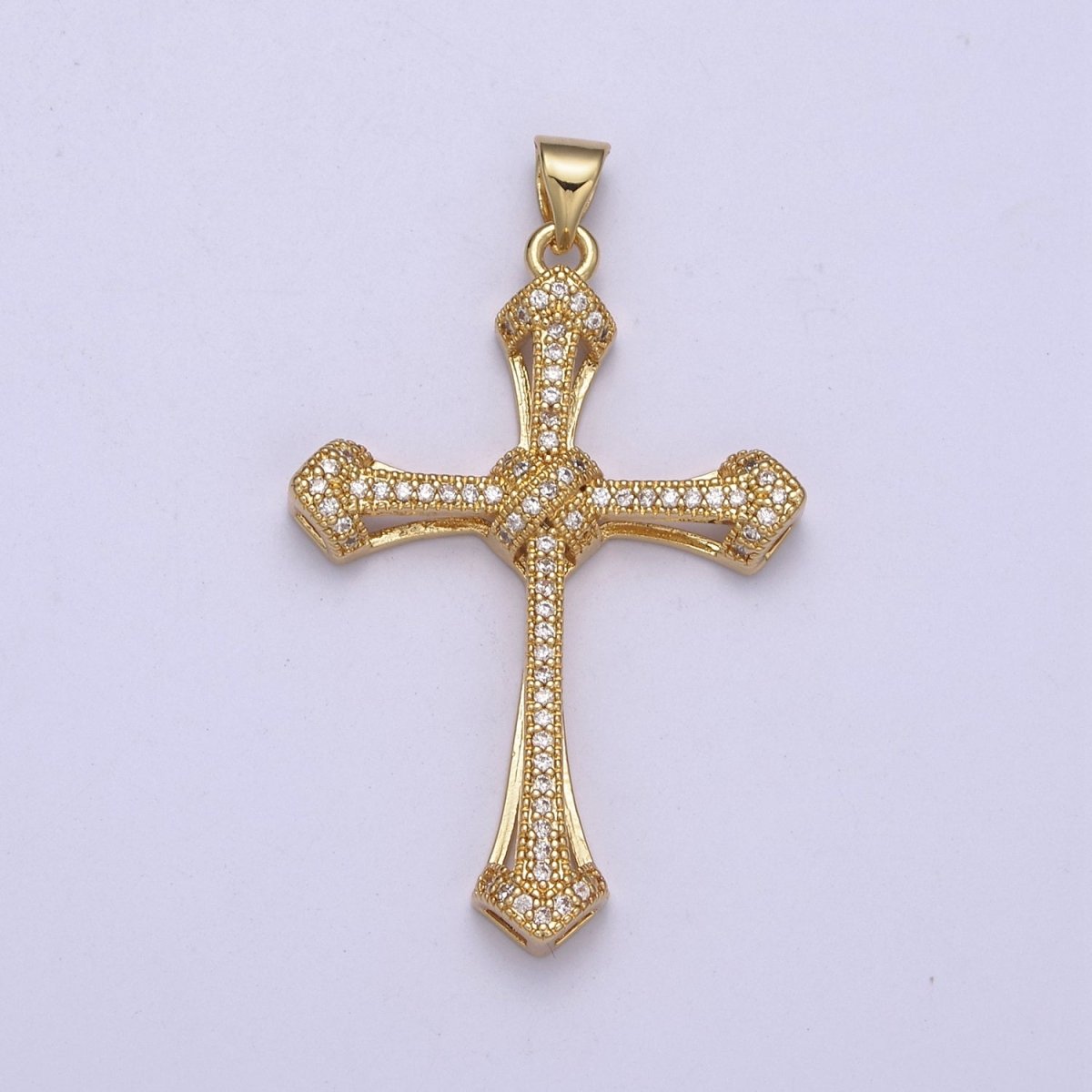 Large Gold CZ Micro Pave Cross Pendant, Cubic Zirconia Charm Micro Pave Jewelry Findings H-325