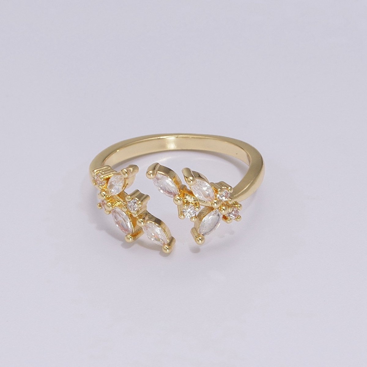Leaf Green Gold Emerald Style Ring with Cubic Zirconia Nature Ring Dainty Green CZ Adjustable Ring U-028 S-503