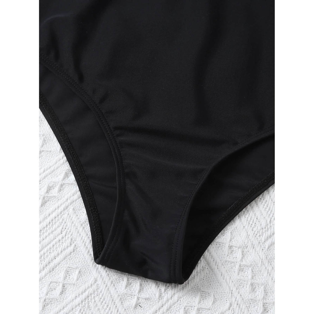 Leaf Print Hanky Hem High Waisted Bikini Swimsuit