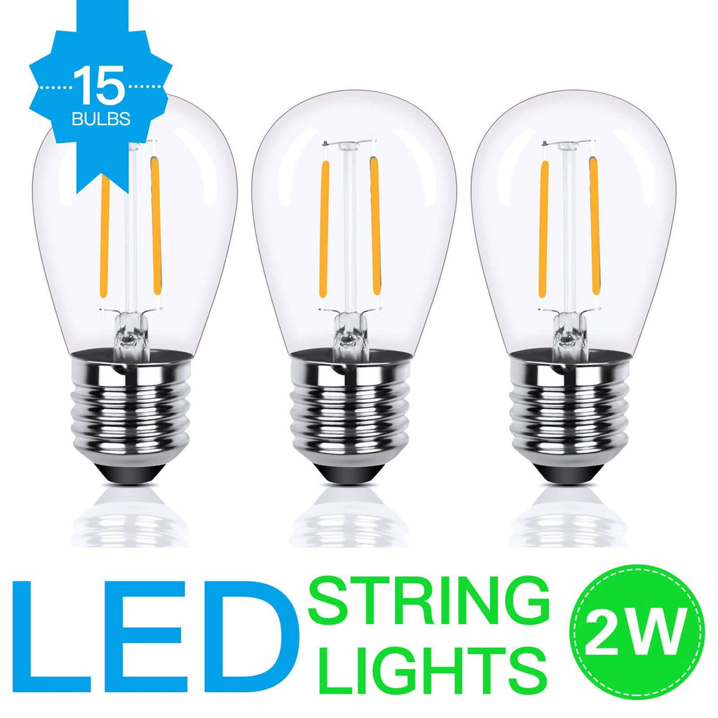Guirlande lumineuse extérieure LED 15 ampoules S14 de qualité commerciale pour patio et jardin