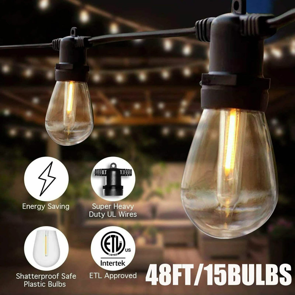 Guirlande lumineuse extérieure LED 15 ampoules S14 de qualité commerciale pour patio et jardin
