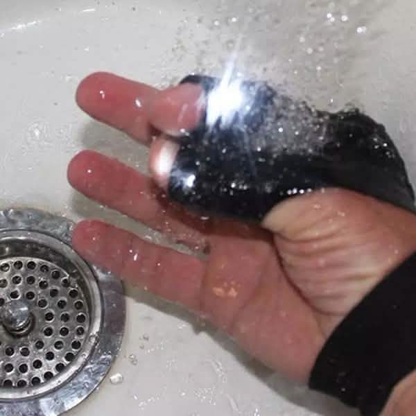 Gants sans doigts avec 2 lampes LED et sangle magique (type torche)