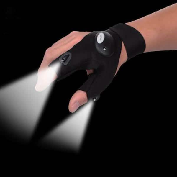 Gants sans doigts avec 2 lampes LED et sangle magique (type torche)