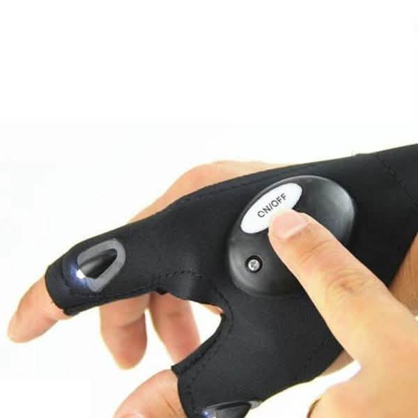 Gants sans doigts avec 2 lampes LED et sangle magique (type torche)