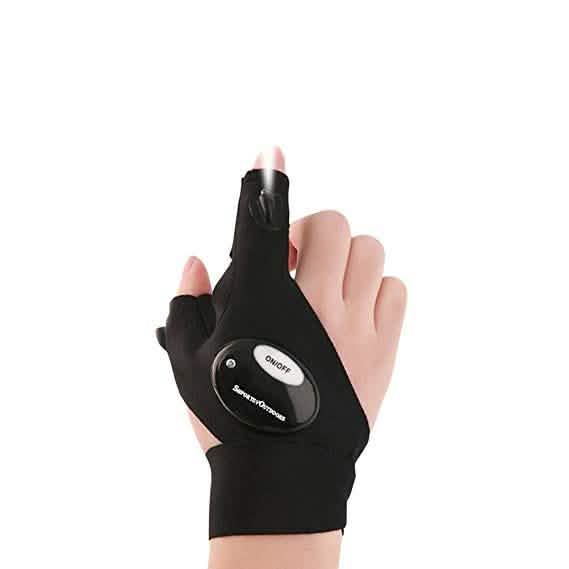 Gants sans doigts avec 2 lampes LED et sangle magique (type torche)