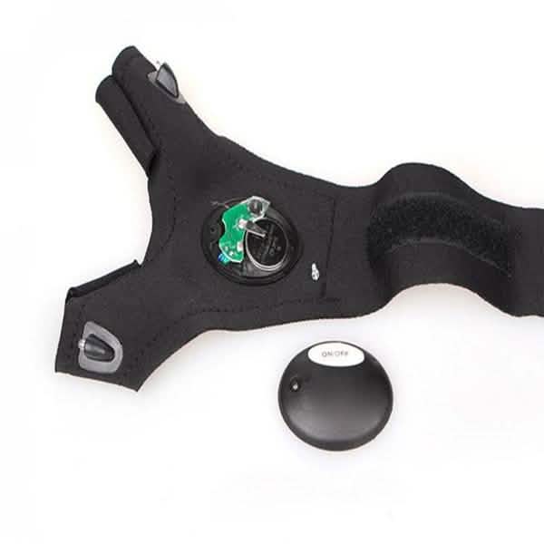 Gants sans doigts avec 2 lampes LED et sangle magique (type torche)