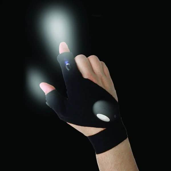 Gants sans doigts avec 2 lampes LED et sangle magique (type torche)